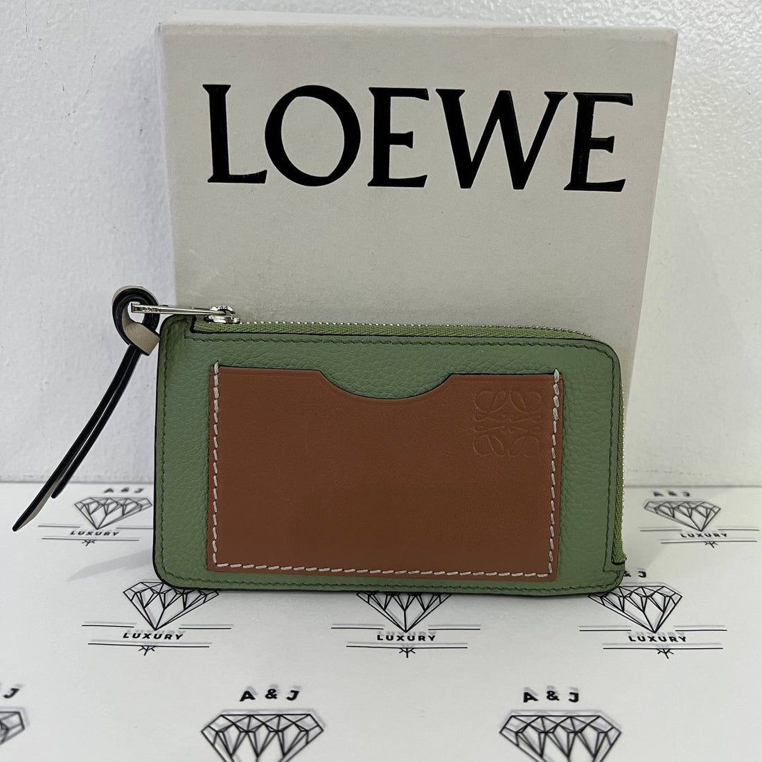 [PRE LOVED] Loewe Coin Cardholder in Rosemary/Tan Grained Calfskin Leather