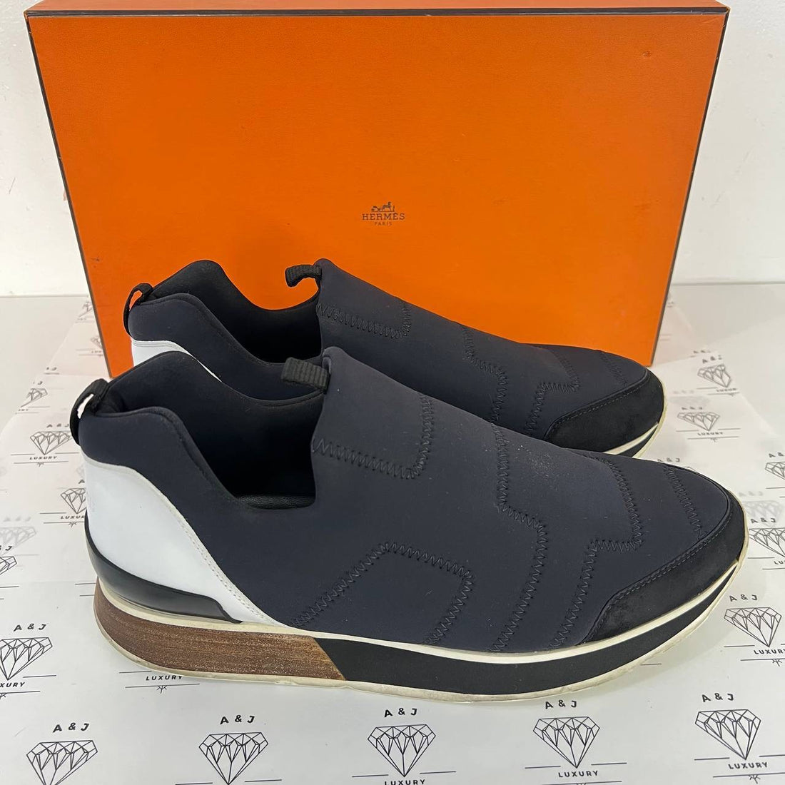 [PRE LOVED] Hermes Low Top Sneakers in Black Neoprene Size 39EU