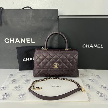 [PRE LOVED] Chanel Small Coco Handle in Dark Brown Caviar GHW (microchipped)