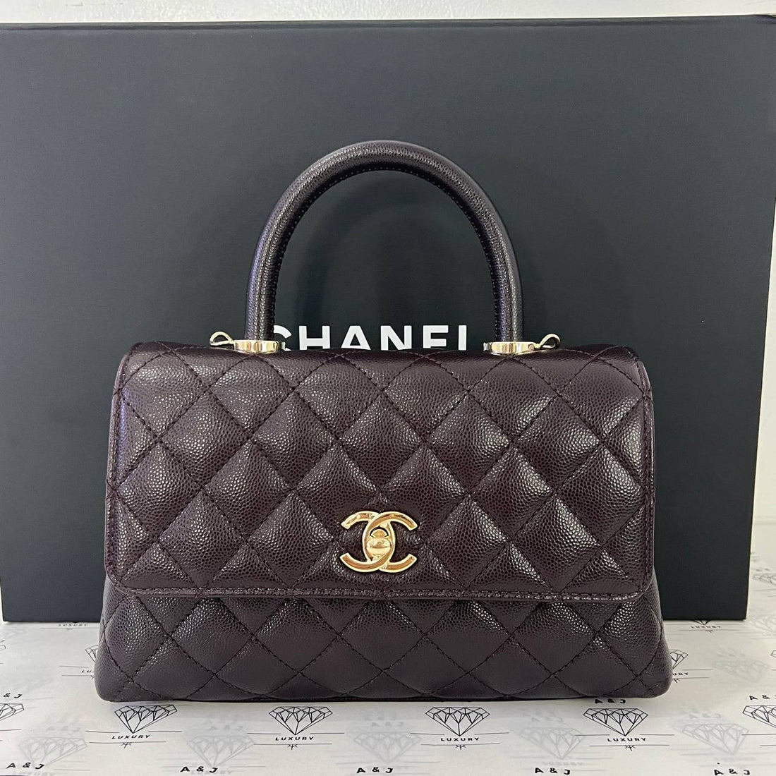 [PRE LOVED] Chanel Small Coco Handle in Dark Brown Caviar GHW (microchipped)