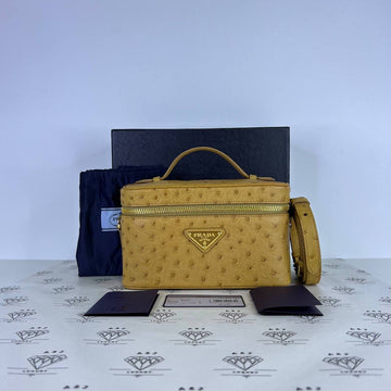 [PRE LOVED] Prada Top Handle Vanity Case in Ostrich Tan GHW