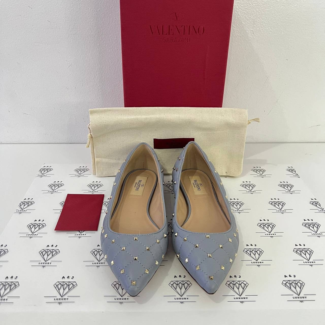 [PRE LOVED] Valentino Nappa Rockstud Flats in Blue Size 36.5EU