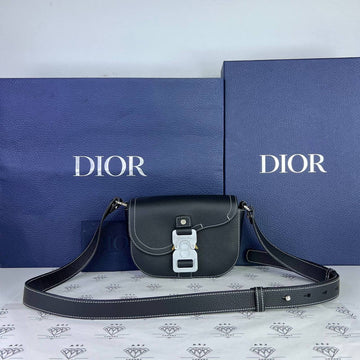 [PRE LOVED] Christian Dior Mini Saddle Messenger Bag in Black Grained Calfskin Leather SHW (2023)
