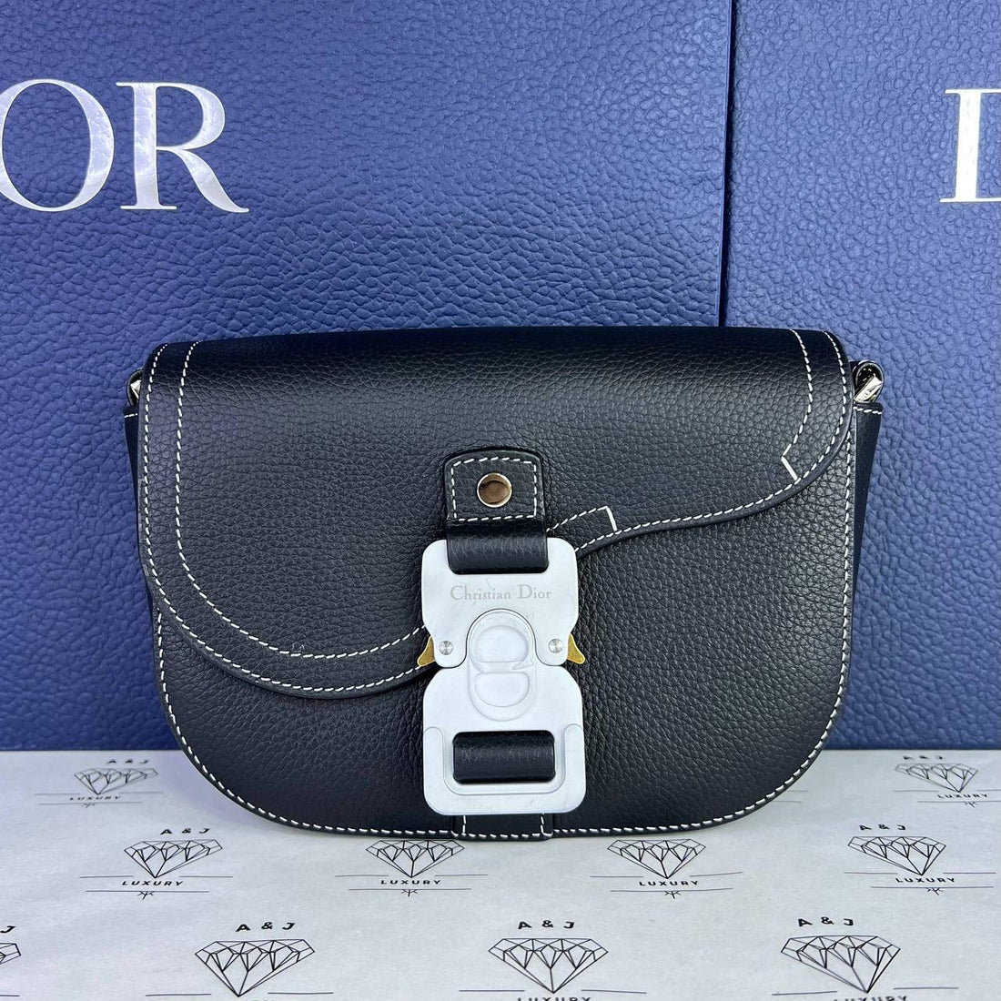 [PRE LOVED] Christian Dior Mini Saddle Messenger Bag in Black Grained Calfskin Leather SHW (2023)