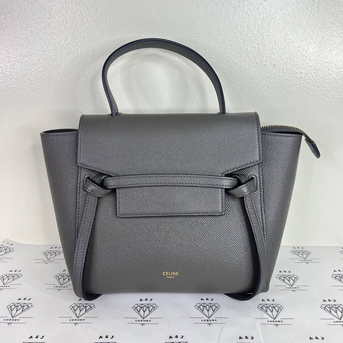 [PRE LOVED] Celine Nano Belt Bag in Gray Drummed Calfskin Leather GHW