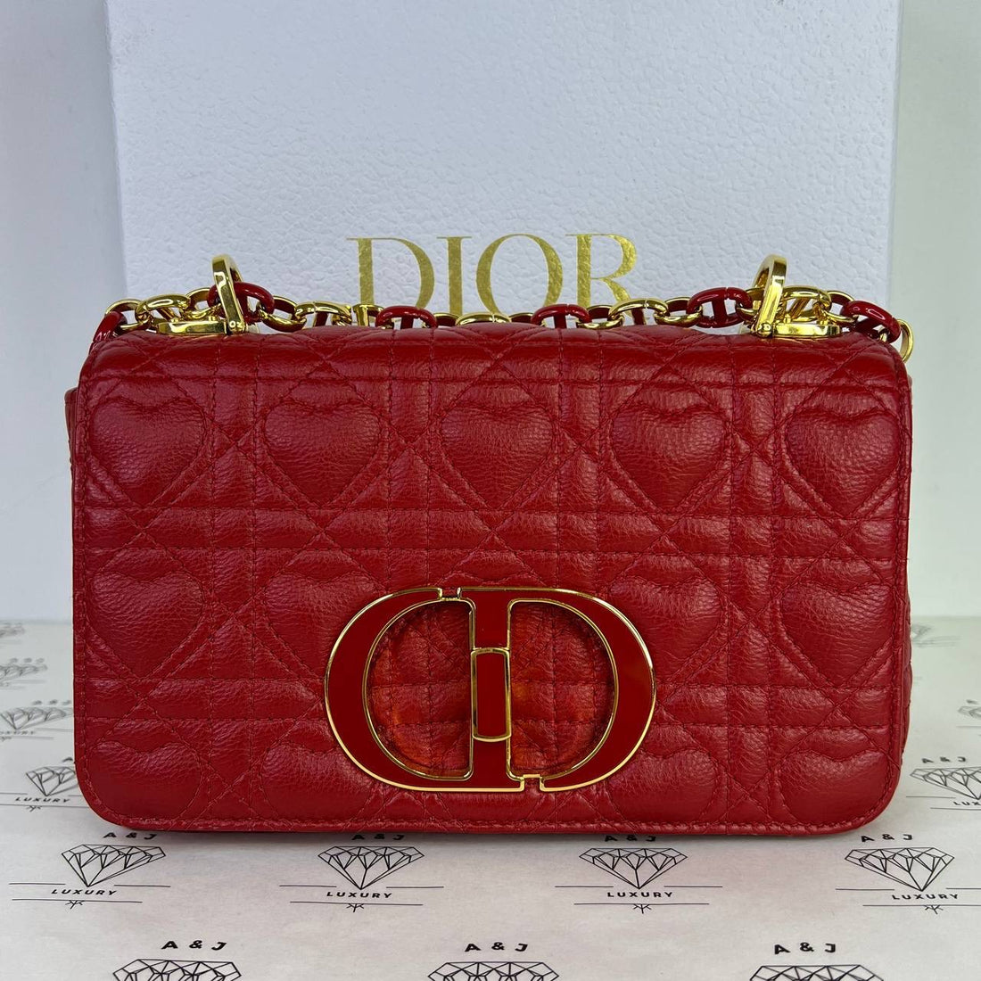 [PRE LOVED] Christian Dior Dioramour Small Caro in Red Grained Calfskin Leather GHW (2021)