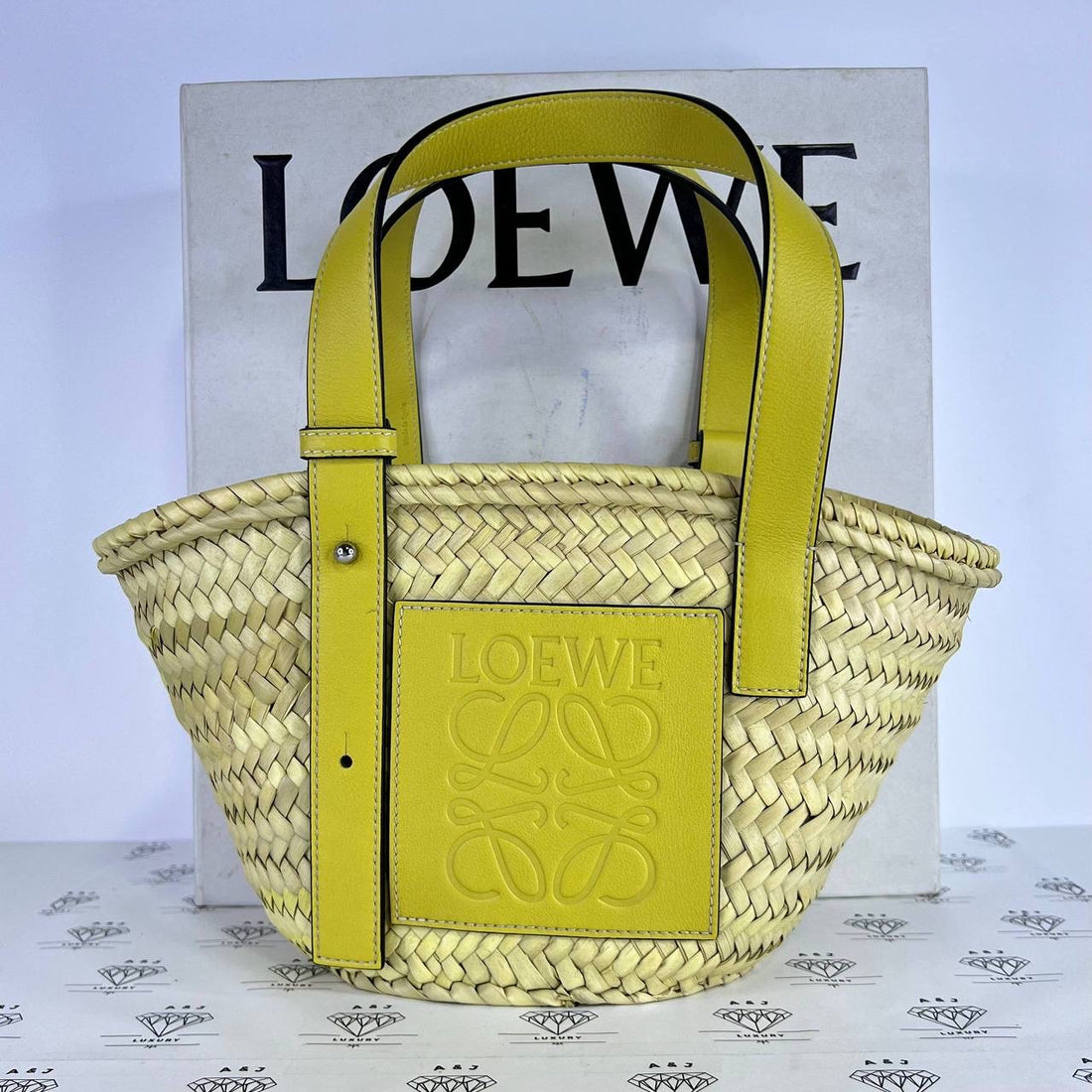 [PRE LOVED] Loewe Small Raffia Anagram Basket Tote Bag in Yellow SHW (2023)