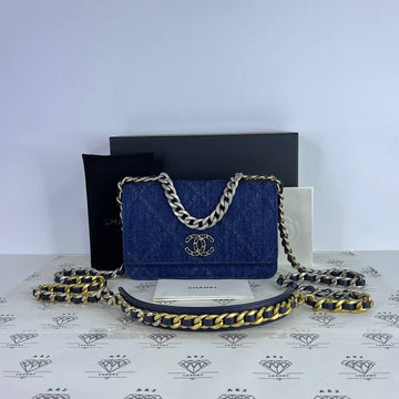 [PRE LOVED] Chanel C19 Wallet on Chain in Denim SHW (microchipped)