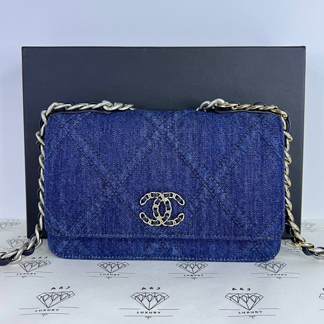 [PRE LOVED] Chanel C19 Wallet on Chain in Denim SHW (microchipped)