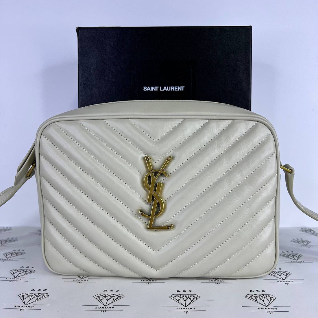 [PRE LOVED] YSL Lou Camera Bag in White Quilted Leather GHW