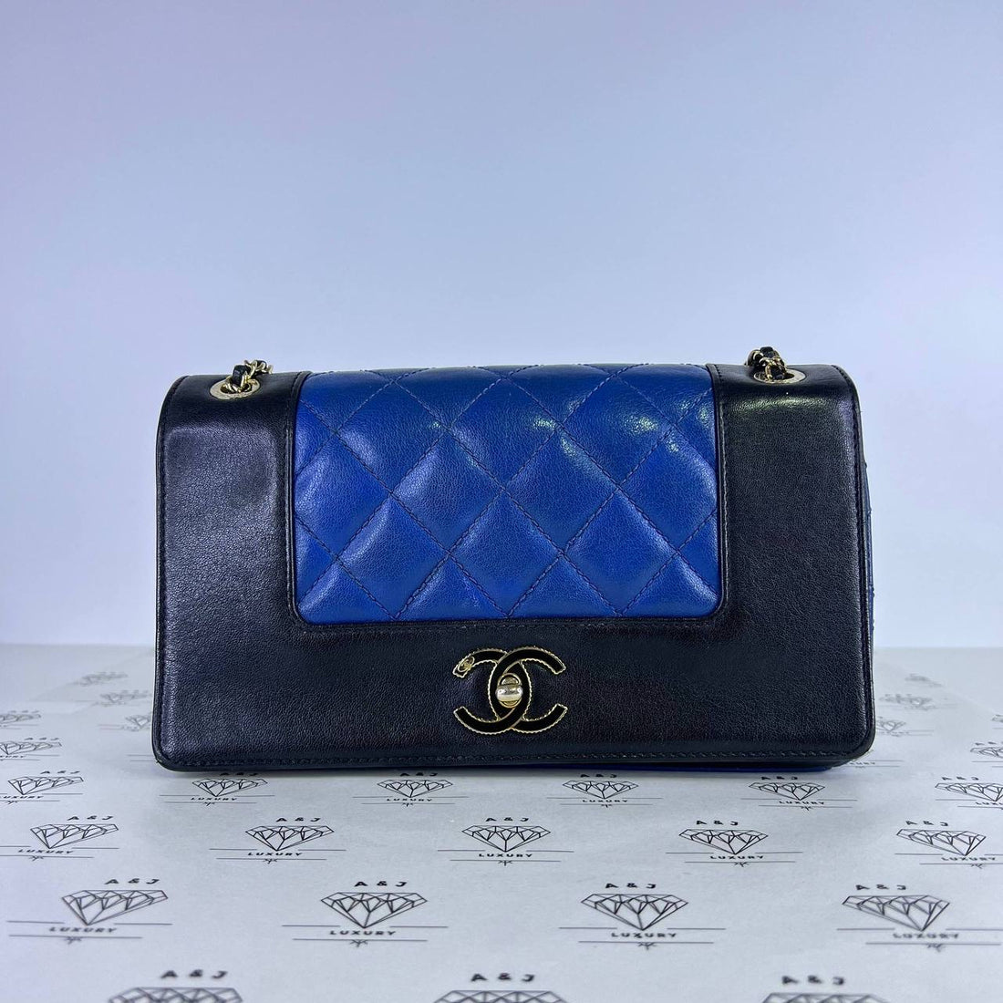 [PRE LOVED] Chanel Seasonal Mademoiselle Flap Bag in Black/Blue Lambskin Leather GHW (Series 24)
