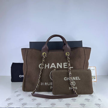 [PRE LOVED] Chanel Medium Deauville in Brown Canvass GHW (microchipped)