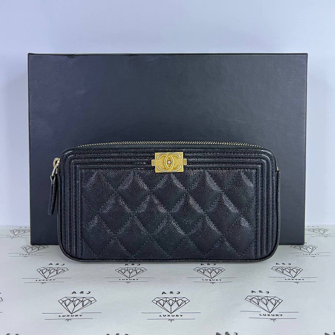 [PRE LOVED] Chanel Leboy Double Zip in Black Caviar Aged Gold HW (Series 27)