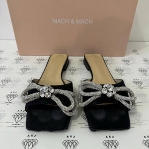 [PRE LOVED] Mach & Mach Crystal Embellished Double Bow Mules in Black Size 37EU