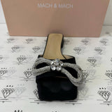 [PRE LOVED] Mach & Mach Crystal Embellished Double Bow Mules in Black Size 37EU