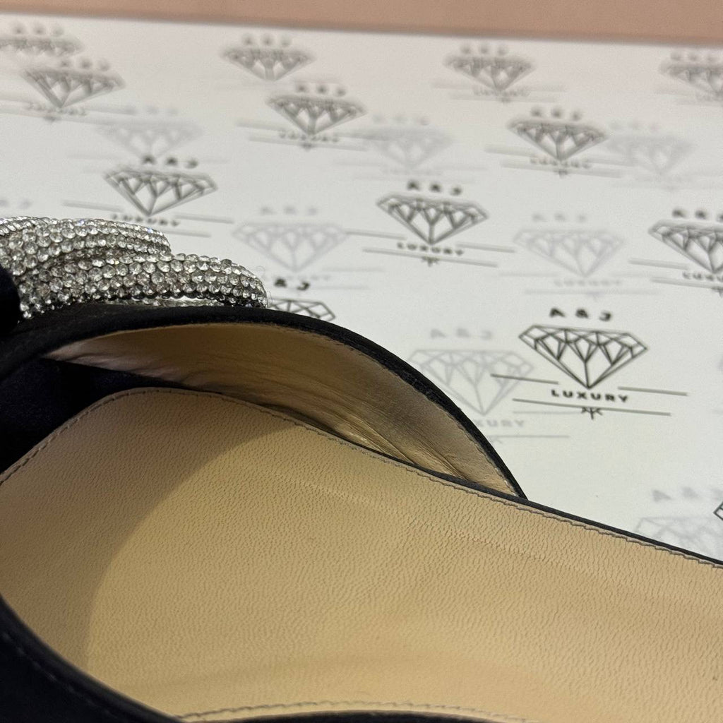 [PRE LOVED] Mach & Mach Crystal Embellished Double Bow Mules in Black Size 37EU