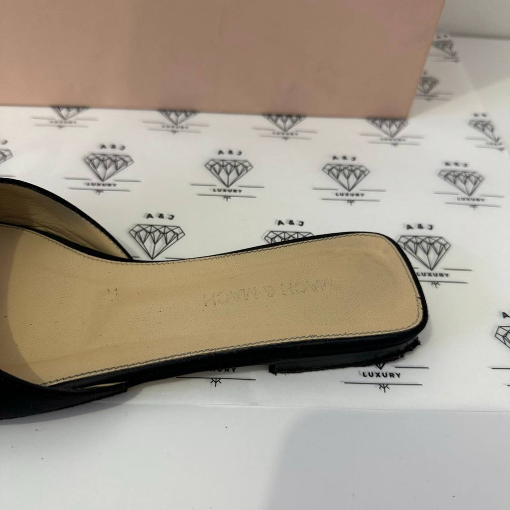 [PRE LOVED] Mach & Mach Crystal Embellished Double Bow Mules in Black Size 37EU