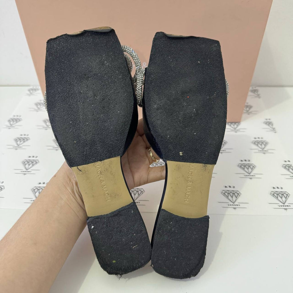 [PRE LOVED] Mach & Mach Crystal Embellished Double Bow Mules in Black Size 37EU