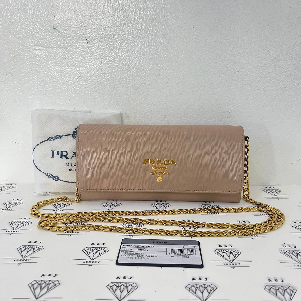 [PRE LOVED] Prada 1BP290 Wallet on Chain in Cipria Vitello Move Leather GHW