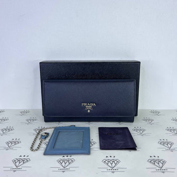 [PRE LOVED] Prada Continental Saffiano Flap Wallet in Blue SHW