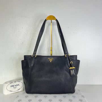 [PRE LOVED] Prada Side Pocket Tote in Black Vitello Daino Leather GHW