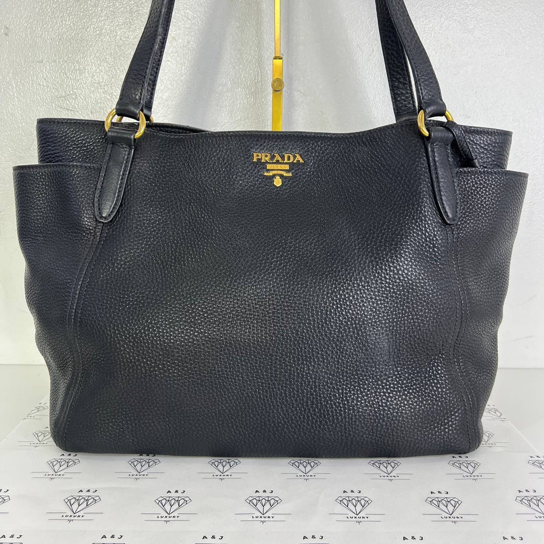 [PRE LOVED] Prada Side Pocket Tote in Black Vitello Daino Leather GHW