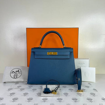 [PRE LOVED] Hermes Kelly 28 Sellier in Vert Bosphore Epsom Leather GHW (Stamp T - 2015)