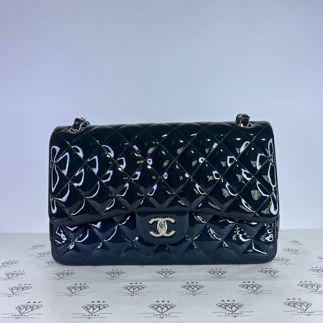 [PRE LOVED] Chanel Classic Jumbo Double Flap in Blue/Green Patent Leather SHW (Series 17)