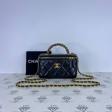 [PRE LOVED] Chanel Vanity Braided Top Handle in Black Lambskin Leather GHW (microchipped)