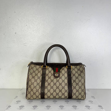 [PRE LOVED] Gucci Supreme Web Boston Bag in Brown PVC