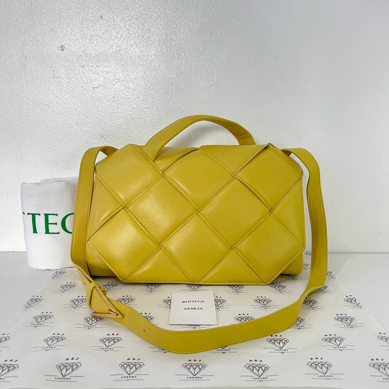 [PRE LOVED] Bottega Veneta Maxi Nappa Intrecciato Top Handle Bag in Yellow