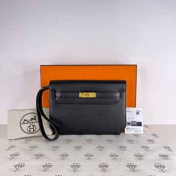 [PRE LOVED] Hermes Kelly 25 Depeches Pouch in Black Evergrain Leather GHW (Stamp U - 2022)