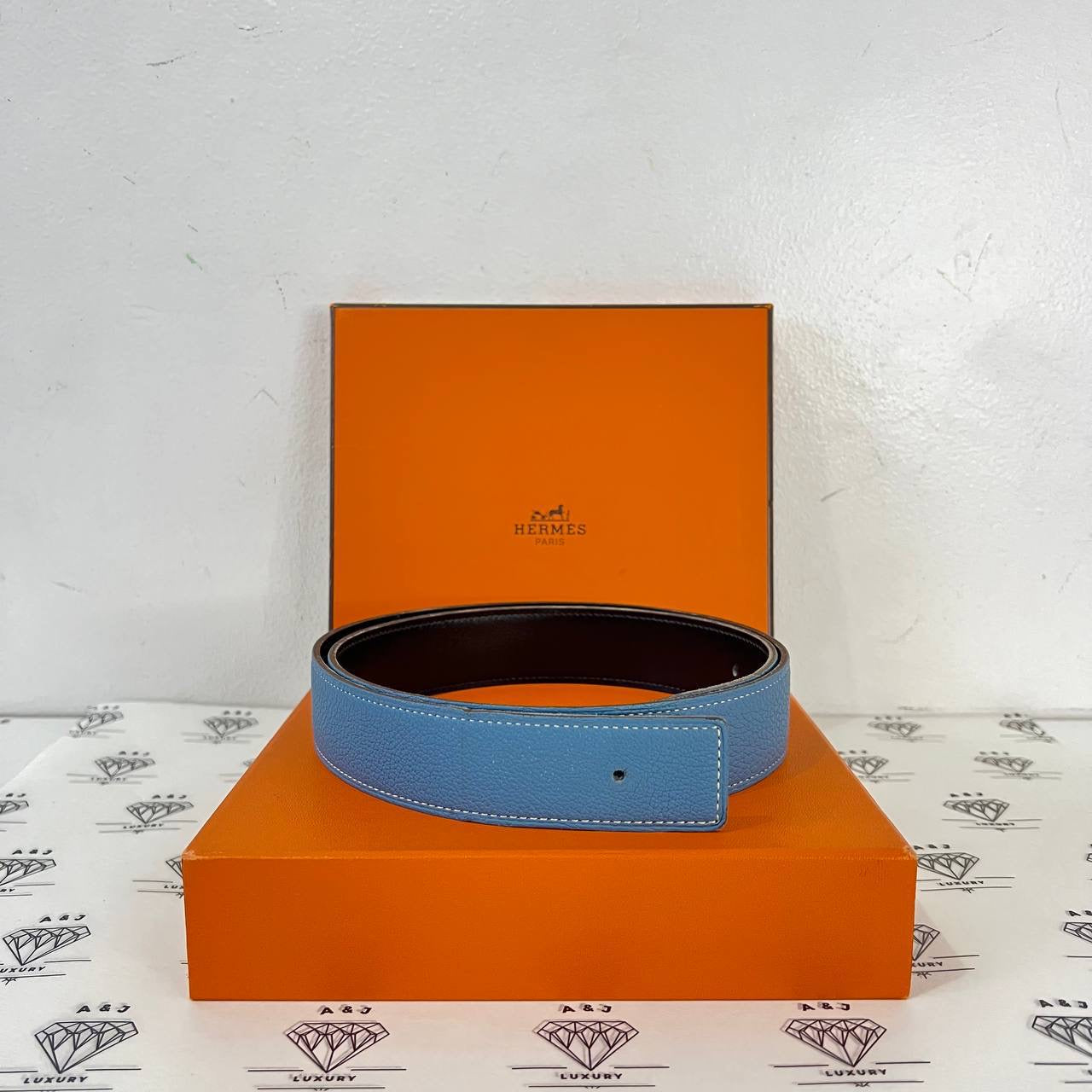 [PRE LOVED] Hermes Reversible Belt in Black/Blue Jean Size 85 (Stamp L Square - 2008)