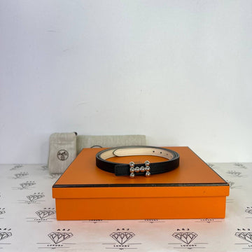 [PRE LOVED] Hermes Bubble Buckle Reversible Belt in Black/Nata PHW Size 85 (Stamp B - 2023)