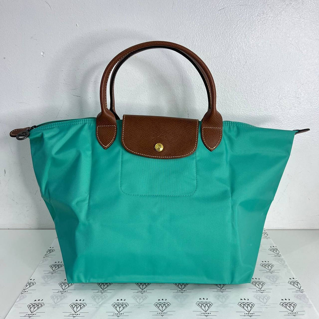[PRE LOVED] Longchamp Le Pliage Medium Long Handle in Turquoise