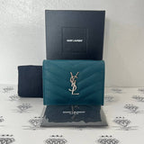 [PRE LOVED] Yves Saint Laurent Bifold Wallet in Turqouise Grain De Poudre Leather SHW