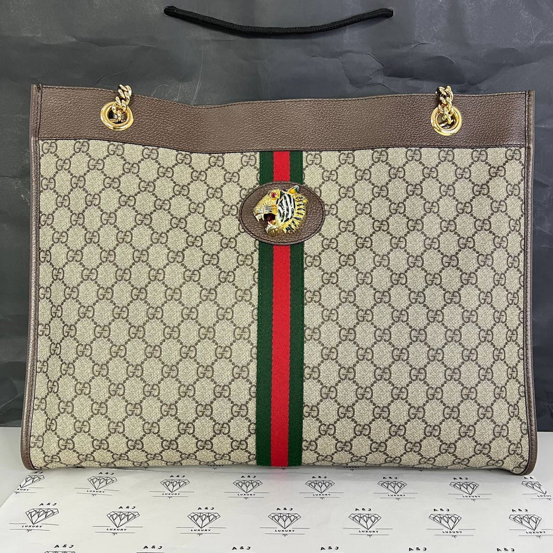 [PRE LOVED] Gucci Rajah Large Tote Bag in Brown GHW