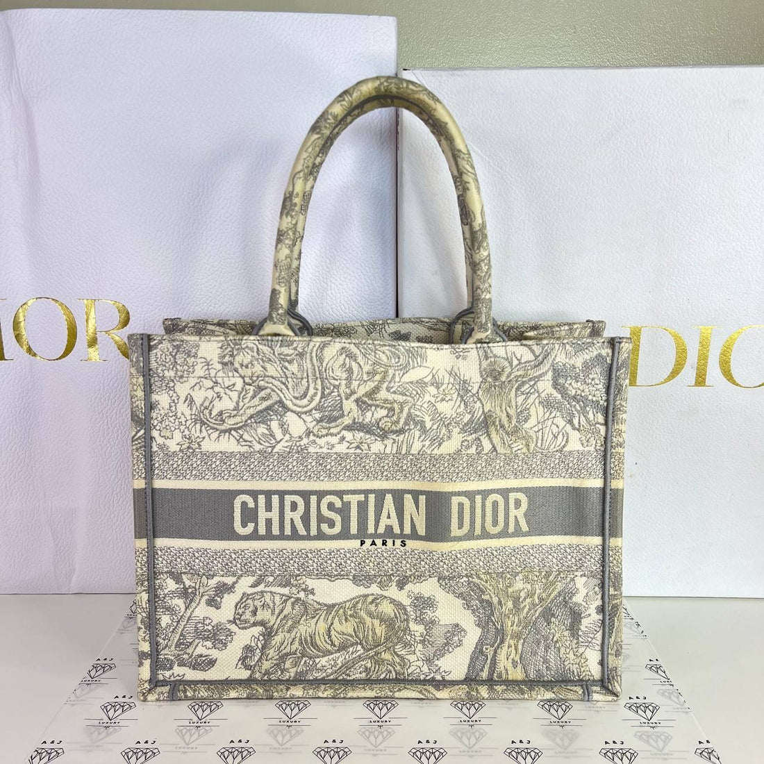 [PRE LOVED] Christian Dior Medium Book Tote in Gray Toile De Juoy (2022)