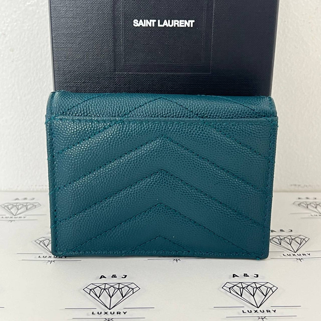 [PRE LOVED] Yves Saint Laurent Bifold Wallet in Turqouise Grain De Poudre Leather SHW