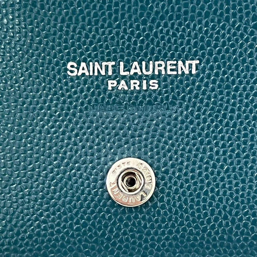 [PRE LOVED] Yves Saint Laurent Bifold Wallet in Turqouise Grain De Poudre Leather SHW