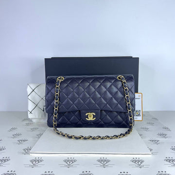 [PRE LOVED] Chanel Classic Medium Double Flap in Navy Blue Caviar Leather Light Gold HW (Series 30)