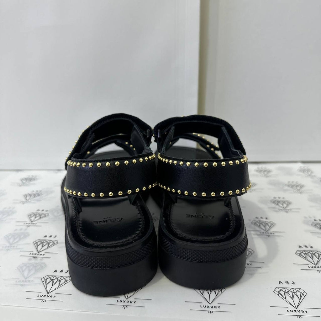 [PRE LOVED] Celine Leo Studded Chunky Sandals in Black Calfskin Leather Size 37 EU