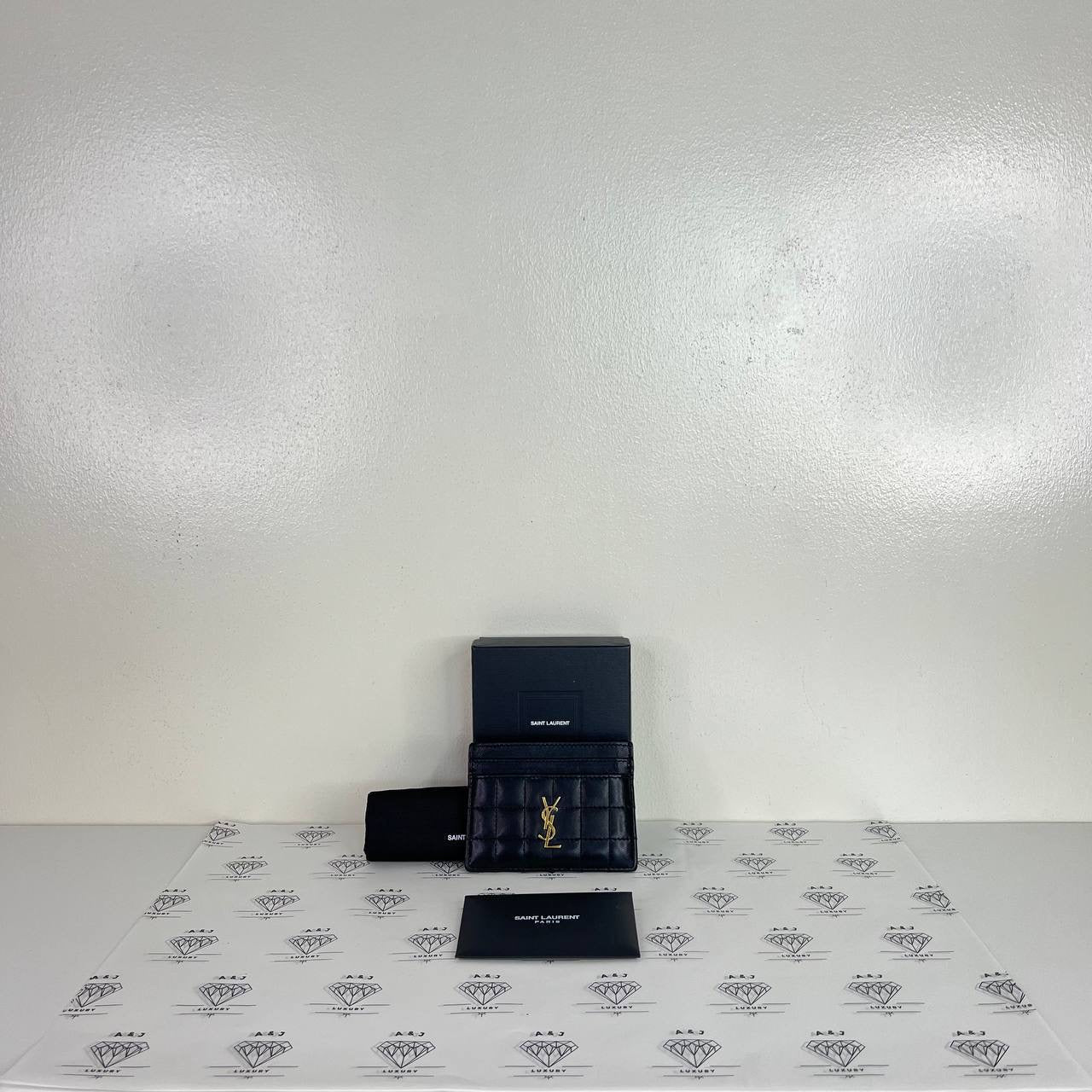 [PRE LOVED] YSL Quilted Flat Cardholder in Black Lambskin Leather GHW