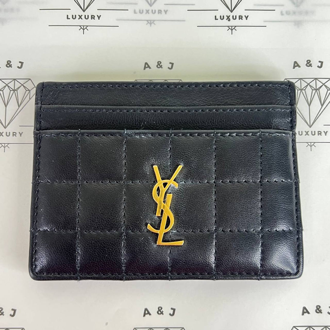 [PRE LOVED] YSL Quilted Flat Cardholder in Black Lambskin Leather GHW