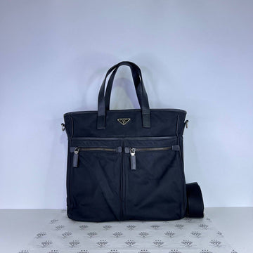 [PRE LOVED] Prada Logo Patch Zipped Tote in Black Nylon SHW