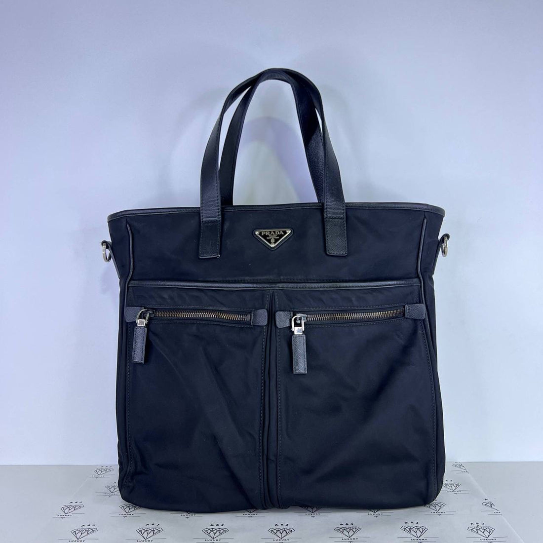 [PRE LOVED] Prada Logo Patch Zipped Tote in Black Nylon SHW