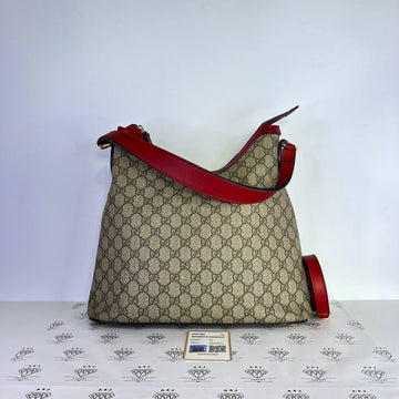 [PRE LOVED] Gucci Supreme Linea A Hobo Bag in Brown with Pink/Red Leather trims GHW