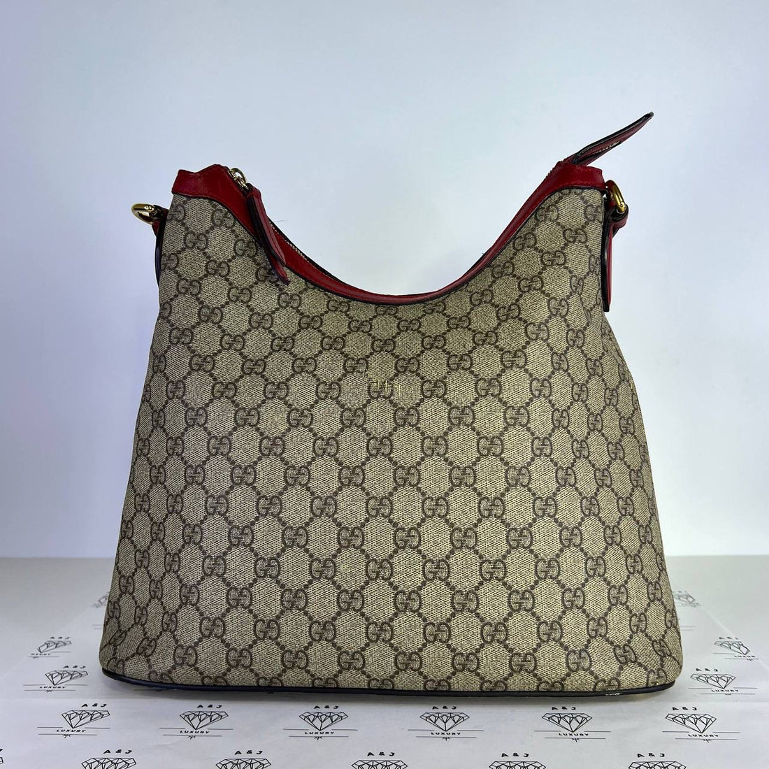 [PRE LOVED] Gucci Supreme Linea A Hobo Bag in Brown with Pink/Red Leather trims GHW