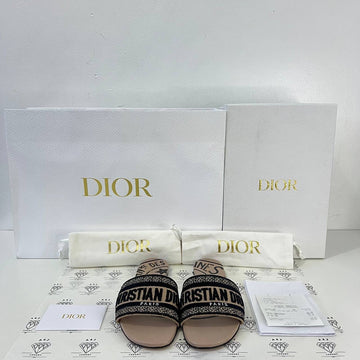 [PRE LOVED] Christian Dior Dway Slides in Beige Jute Canvass Embroidered Size 37.5EU