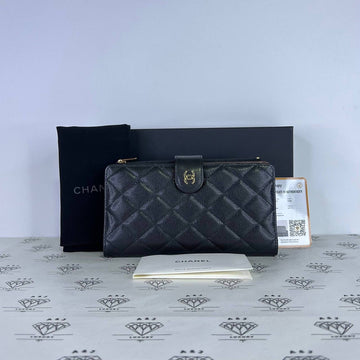 [PRE LOVED] Chanel 2026 Collection Long Zipped Wallet in Black Caviar Leather GHW (microchipped)